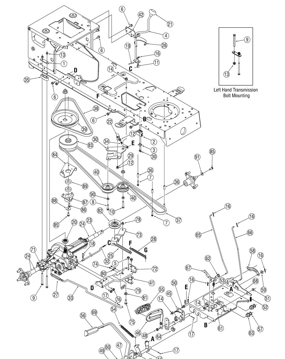 Drive System 1k016h And Before Diagram and Parts List for LT1040 13AX10CG709-13AX10CG710-13BX10CG710 Cub Cadet Lawn Tractor